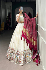 Stitched Khadi Cotton Lehenga Set with Sequins & Thread Embroidery