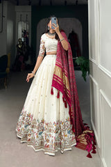 Stitched Khadi Cotton Lehenga Set with Sequins & Thread Embroidery
