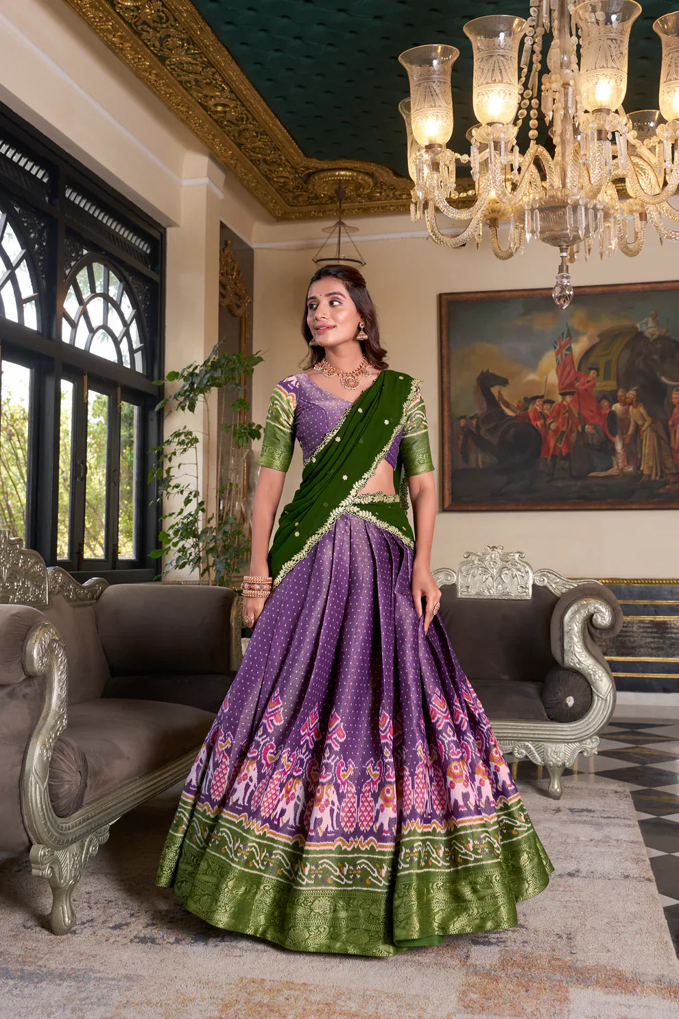 Traditional Kanchipuram Lehenga Set with Zari Weaving and Embroidered Georgette Dupatta