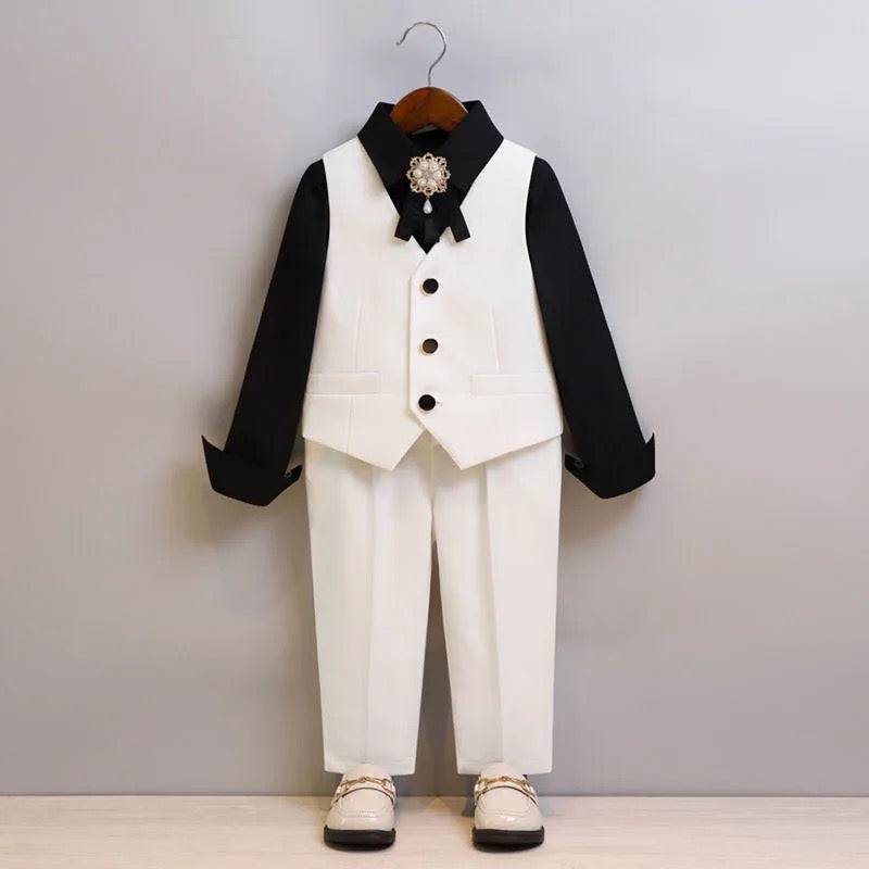 Boys White Party Wear 4 Pcs Suit