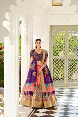 Dola Silk Kalamkari Print Lehenga Set with Zari Weaving Border – Festive & Wedding Wear