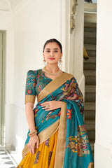 Dola Silk Lehenga Set with Kalamkari Print and Weaving Border