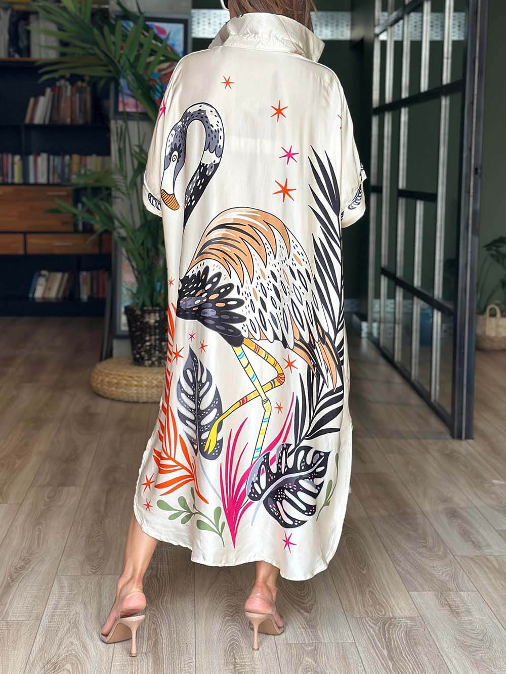 Tropical Dodo Print Velvet Dress for Women – Soft, Flowy & Bold