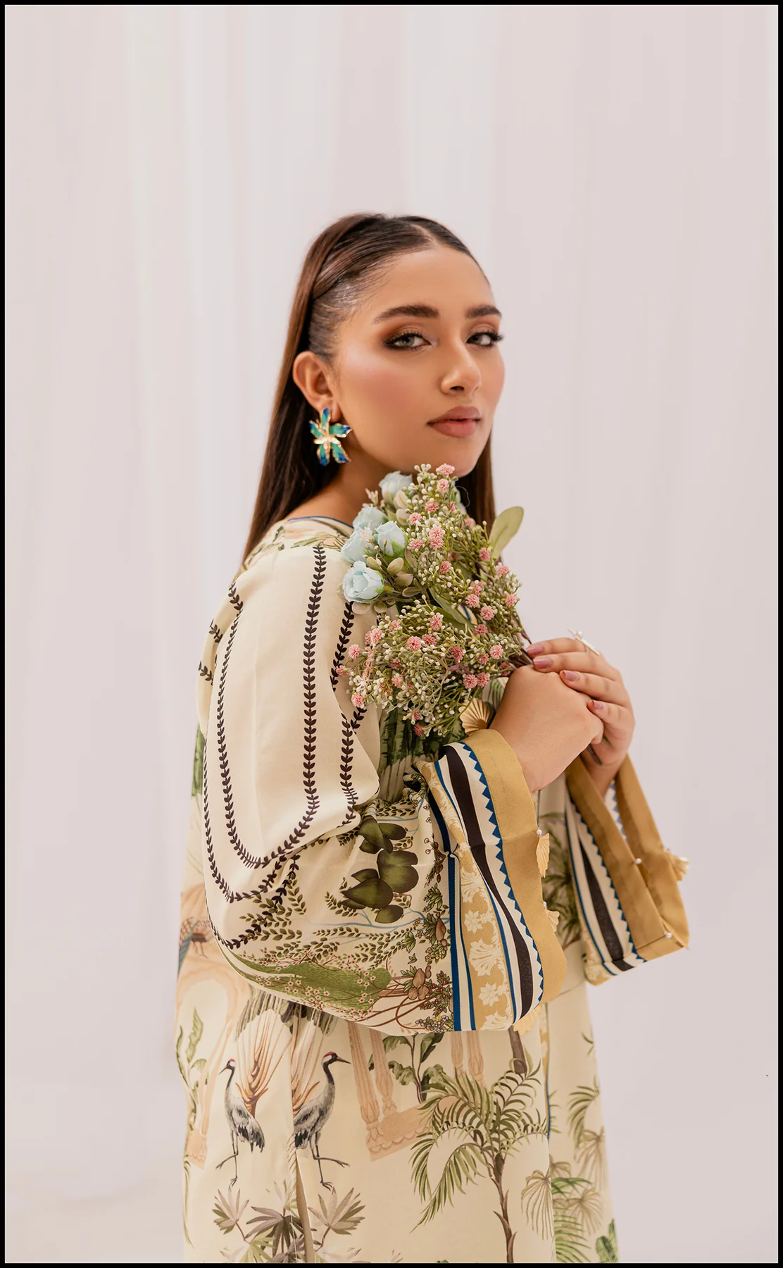Meadow Mist Co-ord Set – Korean BSY Velvet, Green Tree & Leaf Motifs, Earthy Elegance