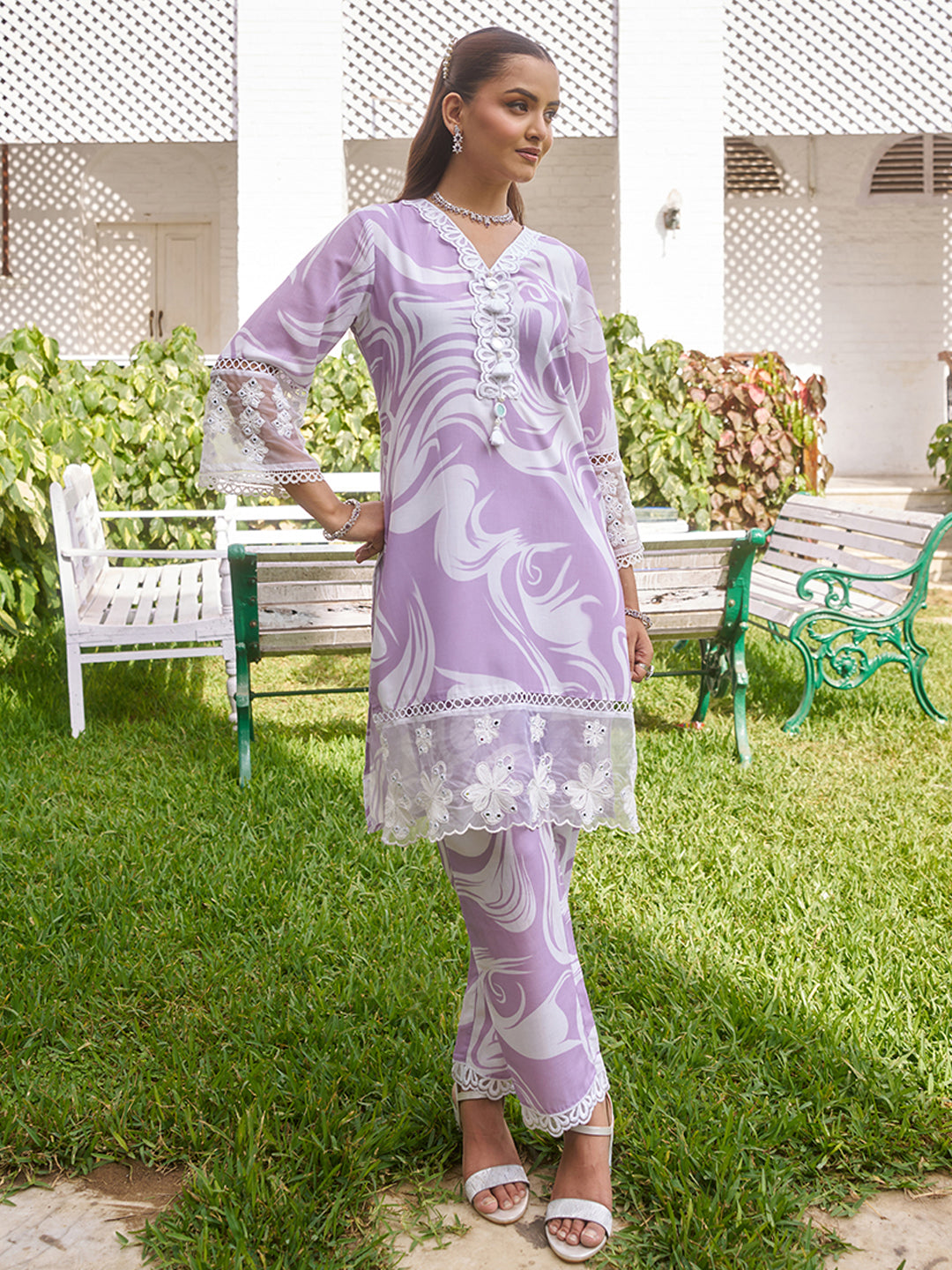 Purple Marble Printed Pure Cotton Co-ord Set