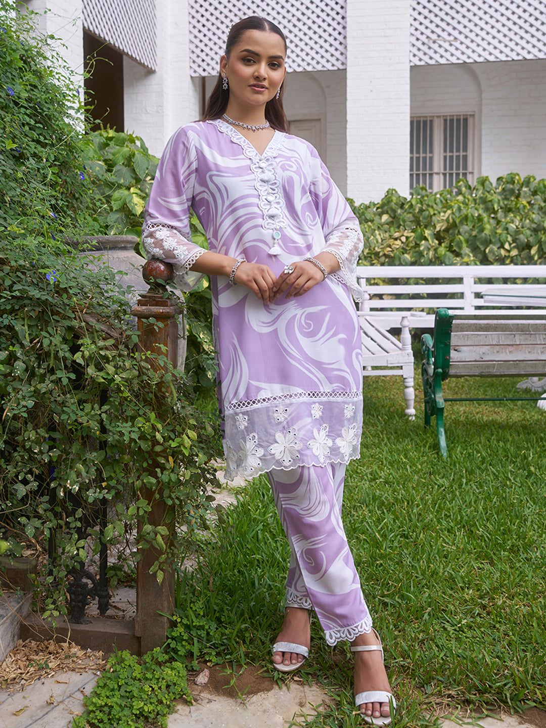 Purple Marble Printed Pure Cotton Co-ord Set
