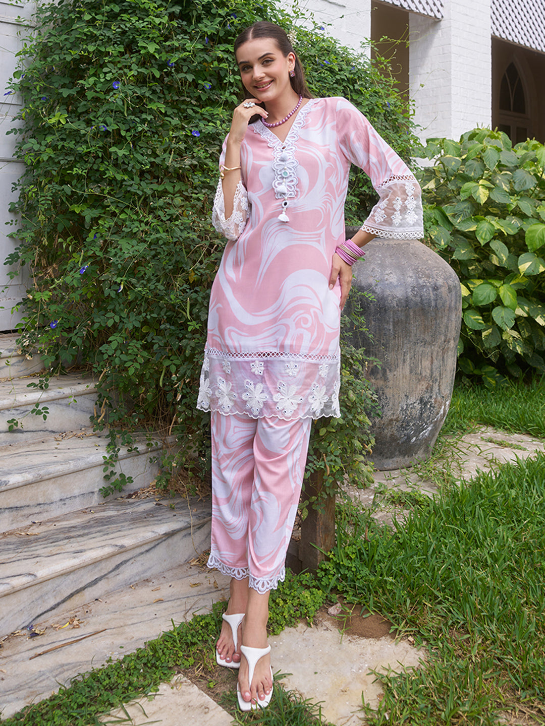 Pink Marble Printed Pure Cotton Co-ord Set