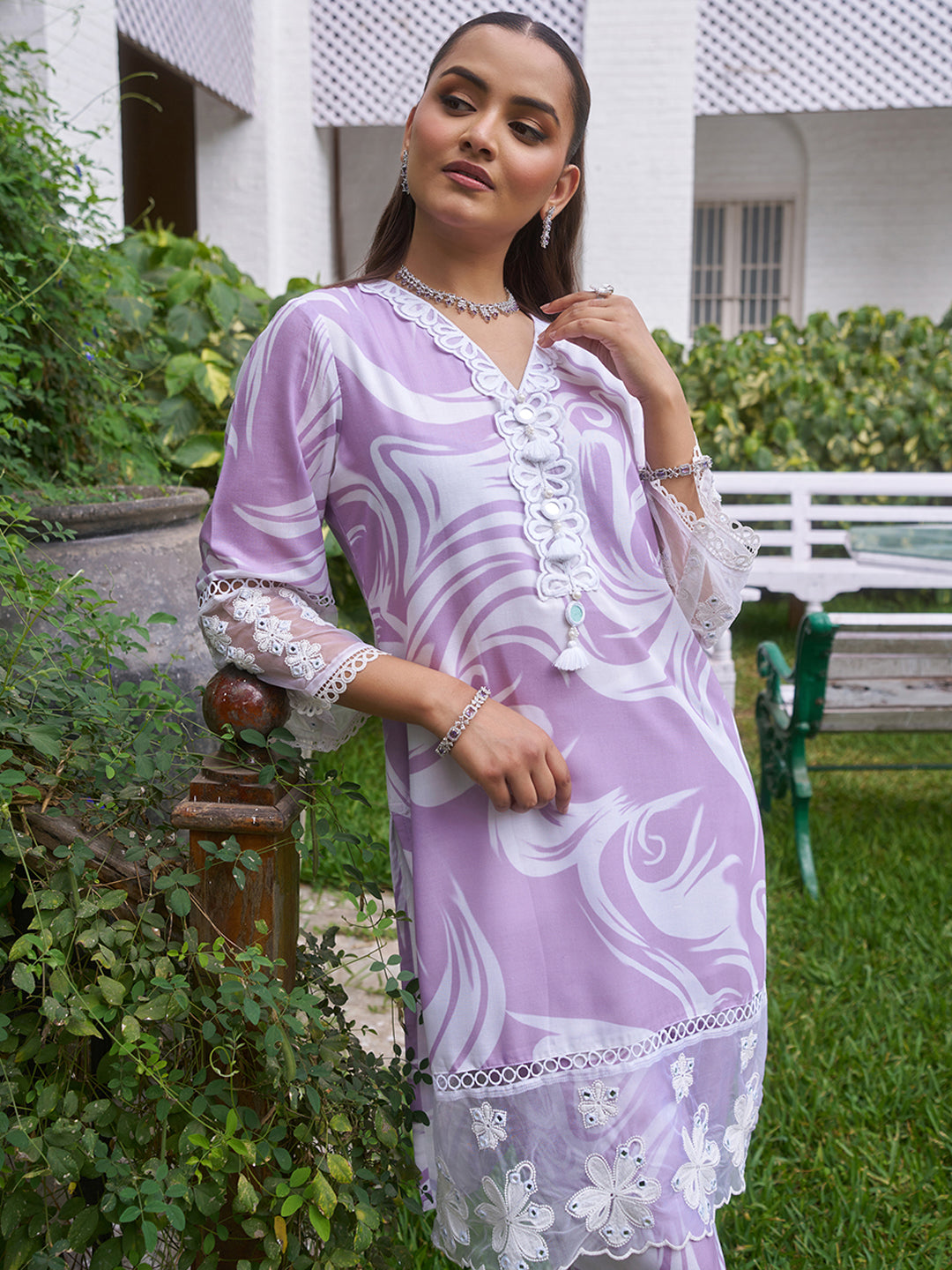 Purple Marble Printed Pure Cotton Co-ord Set