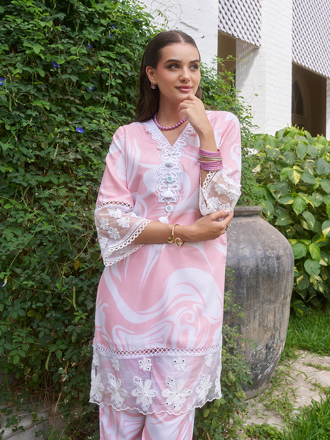 Pink Marble Printed Pure Cotton Co-ord Set