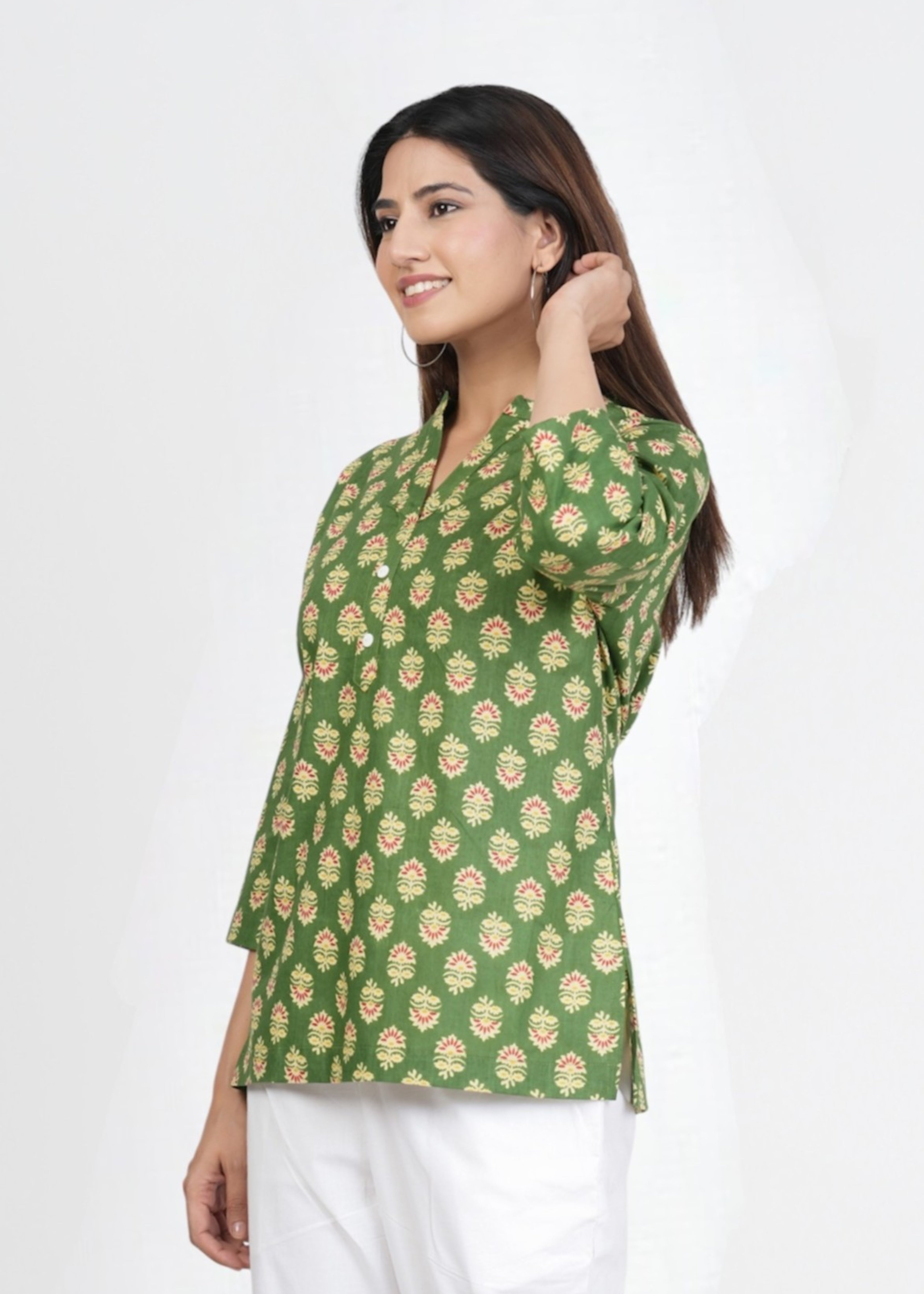 Drab Green Short Straight Cotton Kurta
