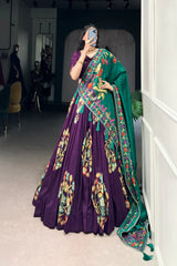 Tussar Silk Lehenga with Printed & Foil Work and Lace Touch Up