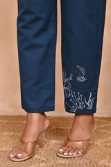 Navy Blue Hand-Embroidered Cotton Co-Ord Set with Bead Detailing
