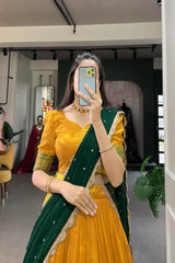 Elegant Cotton Silk Lehenga with Thread Embroidery and Sequins Embroidered Georgette Dupatta