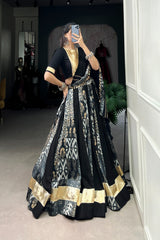 Elegant Rayon & Tussar Silk Lehenga with Gota Lace & Embossed Design | Stitched Lehenga Set