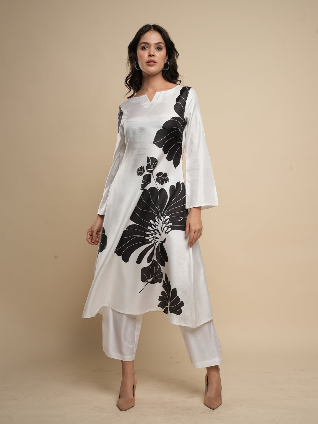 White A-line Kurta with Trouser