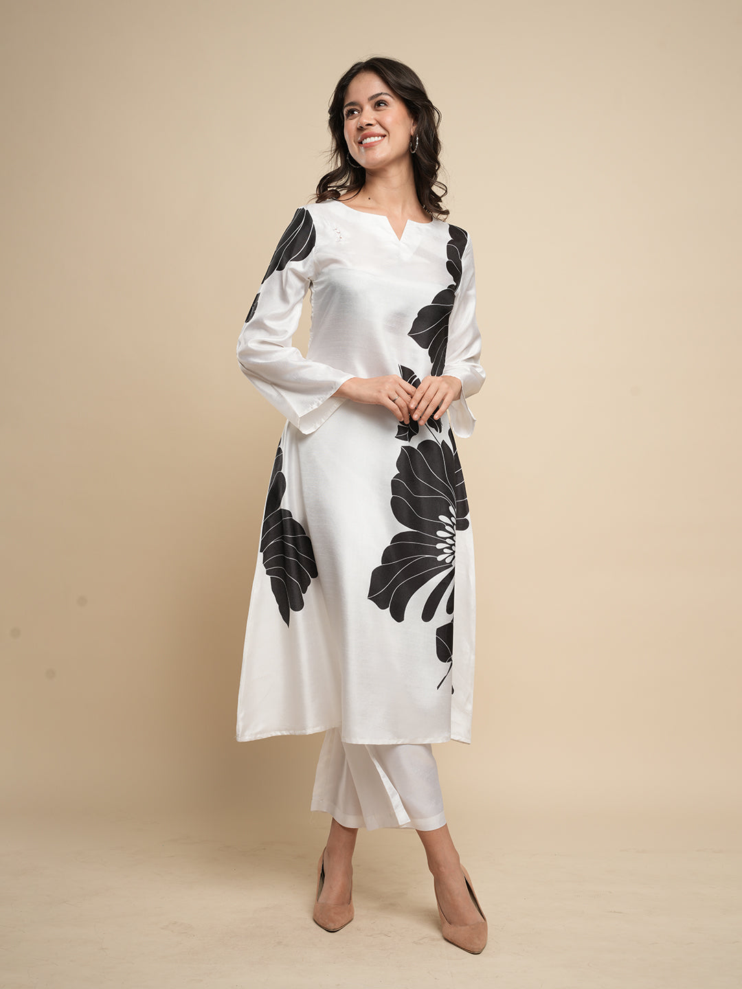 White A-line Kurta with Trouser