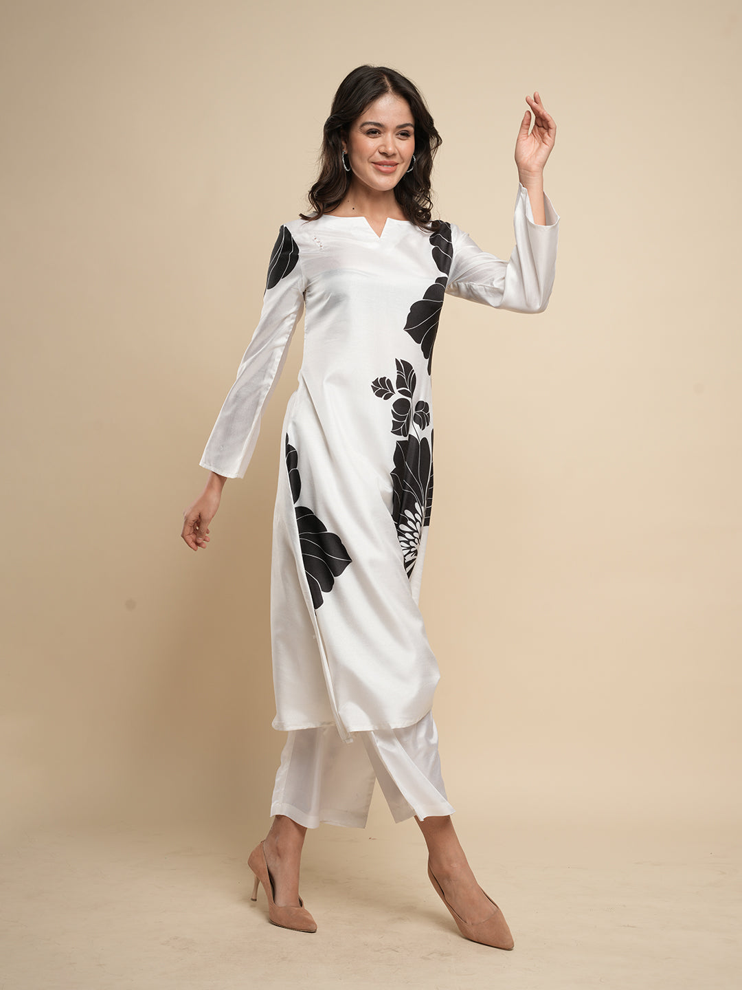 White A-line Kurta with Trouser