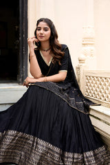 Elegant Festive Pure Chanderi Lehenga with Zari Weaving Border & Sequins Embroidered Dupatta