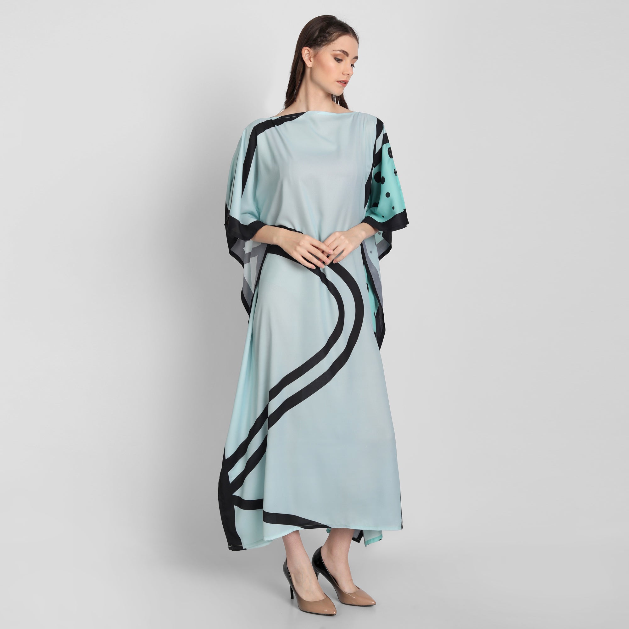Sea Green French Moss Kaftan Dress for Women – Free Size, Elegant & Comfortable
