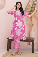 Pink Floral Embroidered Co-Ord Set – Top & Bottom