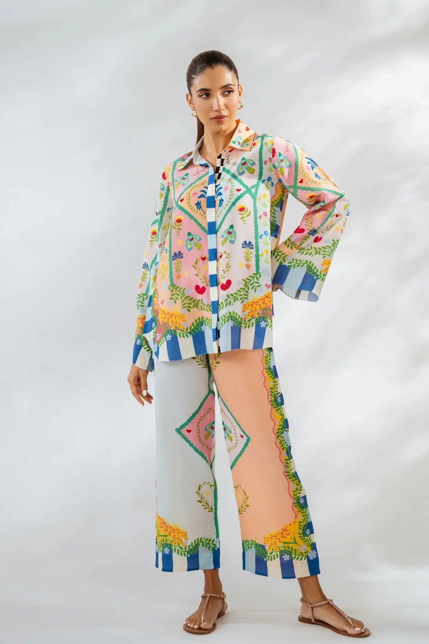 Iridescent Co-ord Set – Vibrant Rainbow Abstract Print in Premium Korean BSY