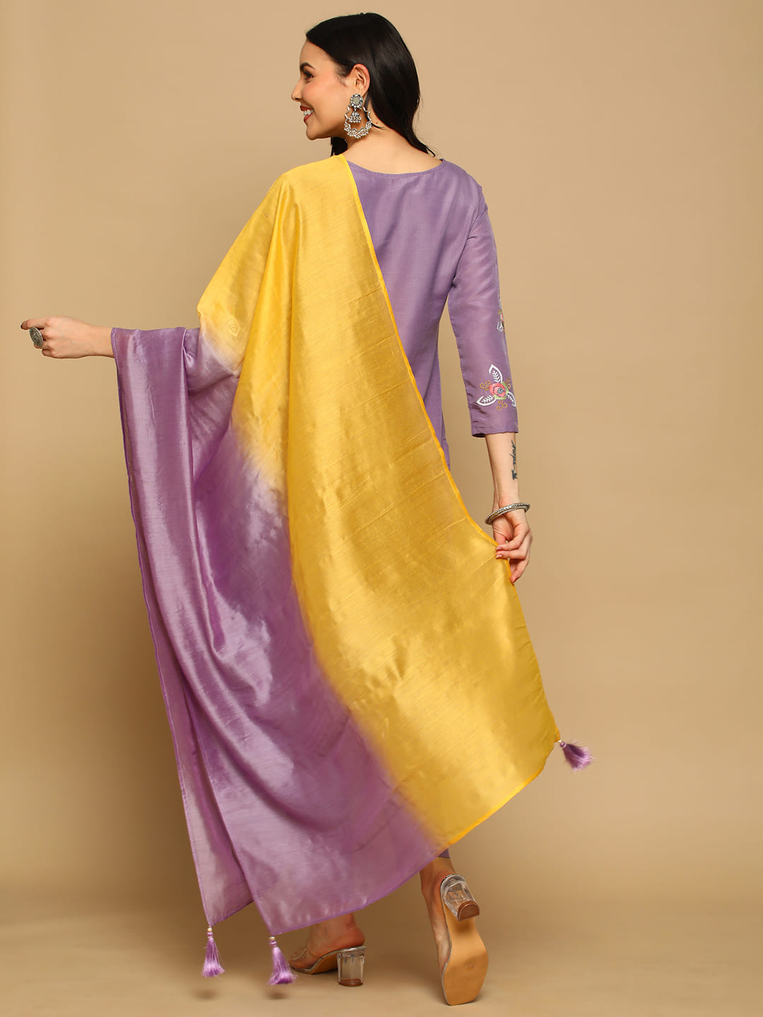 Lilac Embroidered Kurta Set with Dupatta