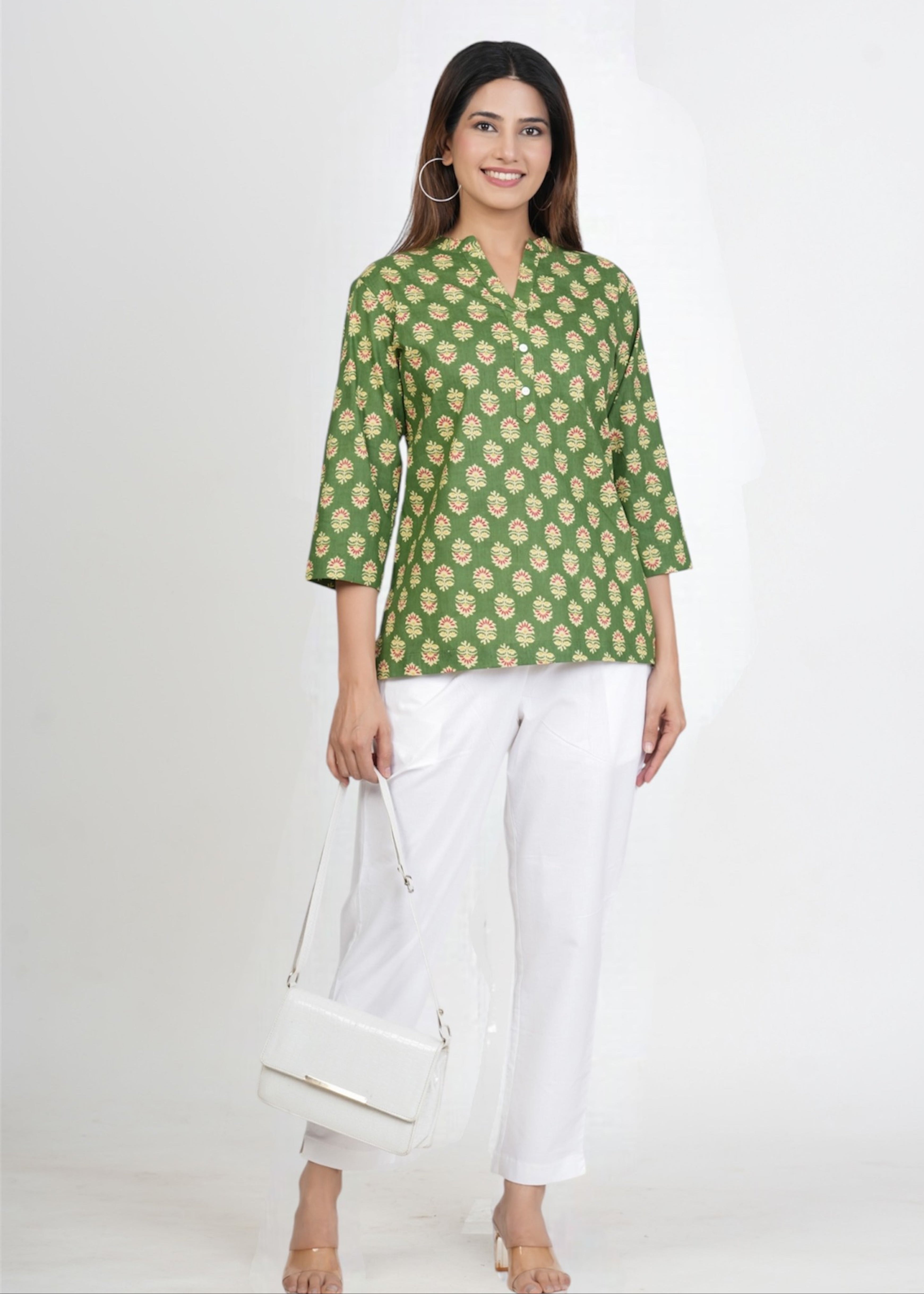 Drab Green Short Straight Cotton Kurta