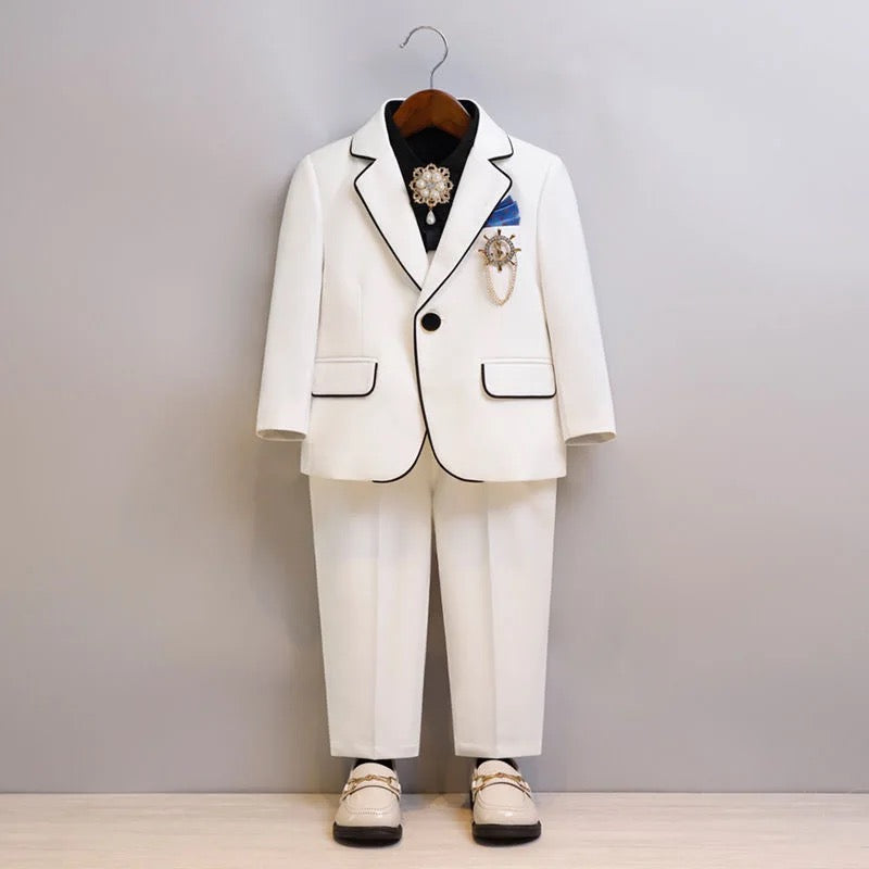 Boys White Party Wear 4 Pcs Suit