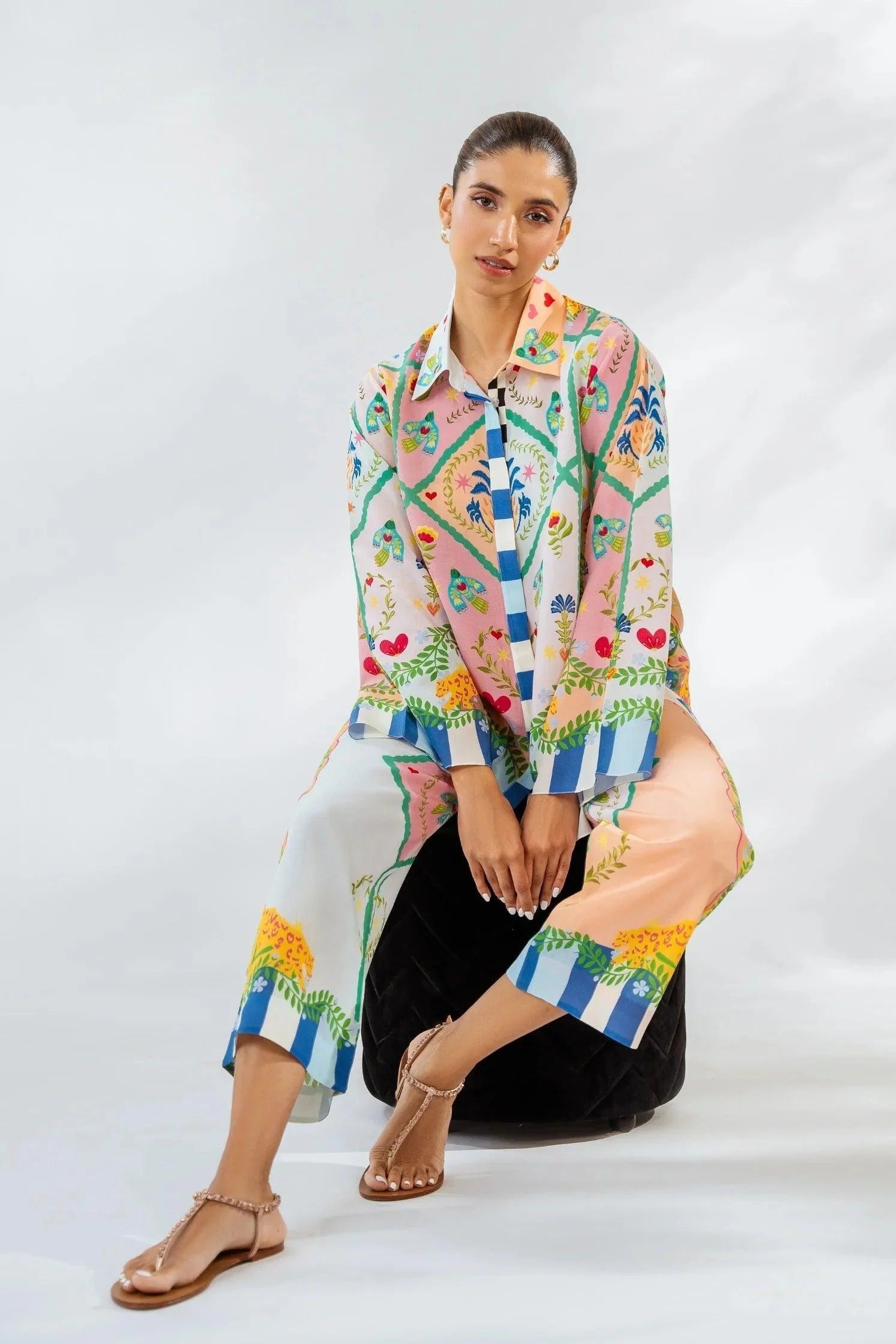 Iridescent Co-ord Set – Vibrant Rainbow Abstract Print in Premium Korean BSY