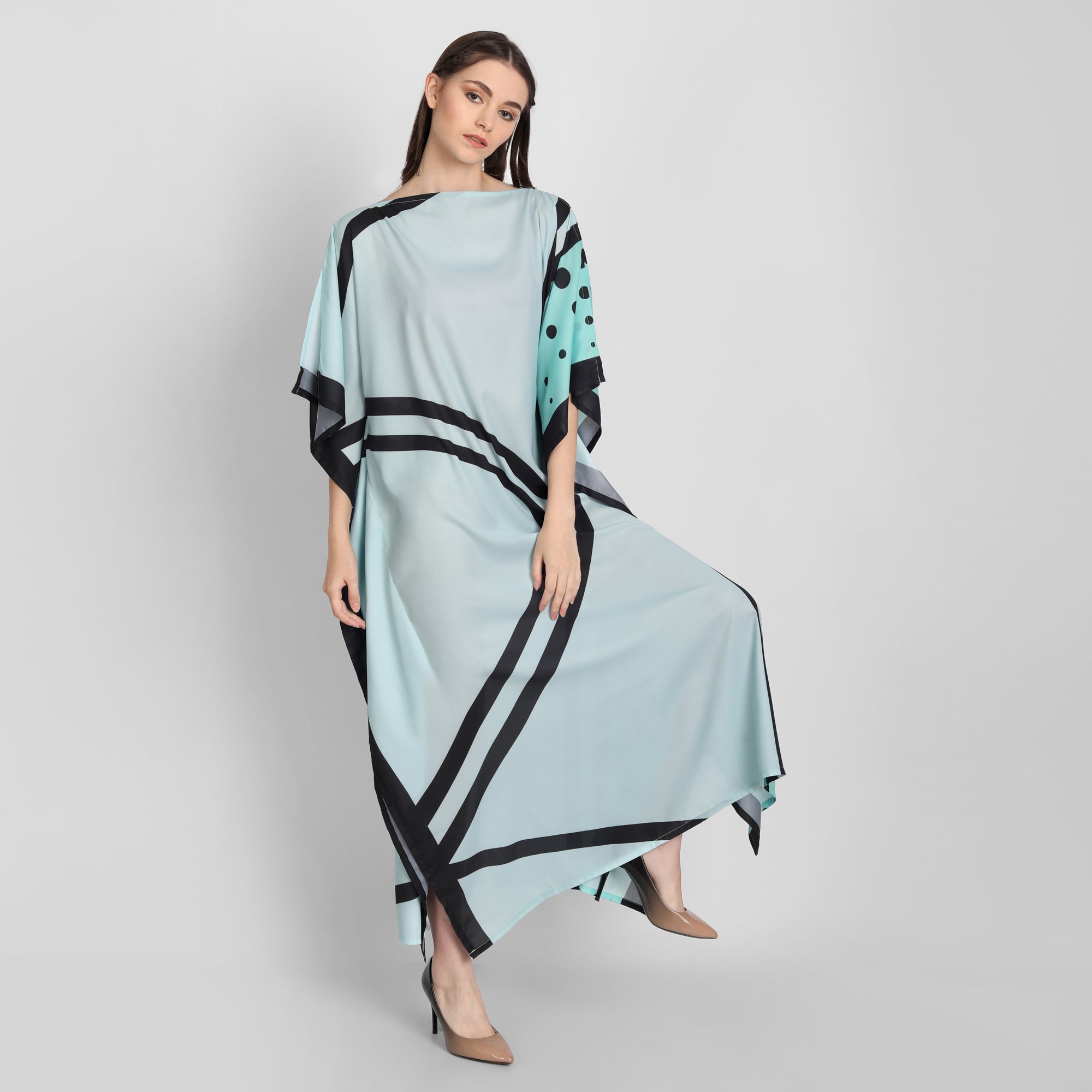 Sea Green French Moss Kaftan Dress for Women – Free Size, Elegant & Comfortable