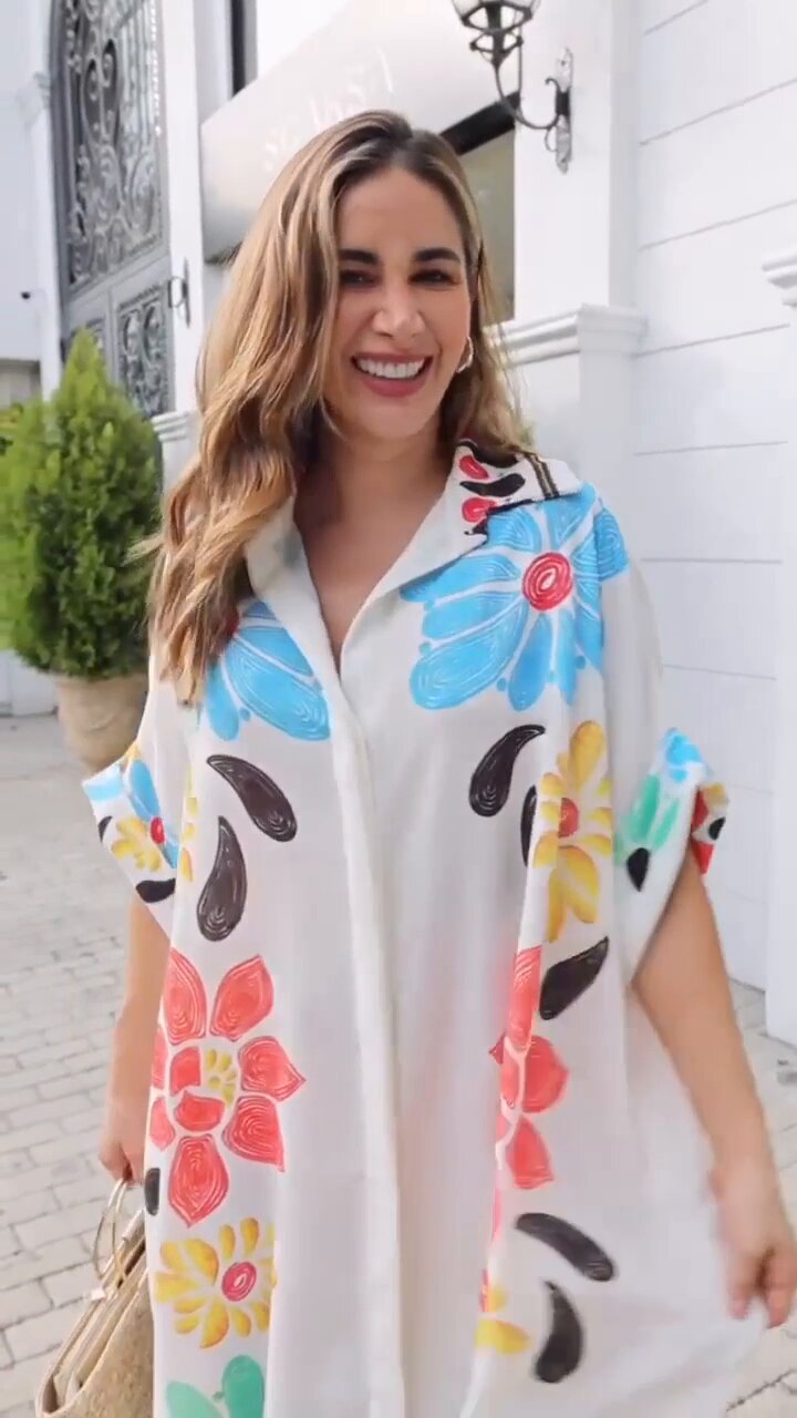Delicate White Floral Dress – Vibrant Spring Blooms in Soft Korean BSY Fabric
