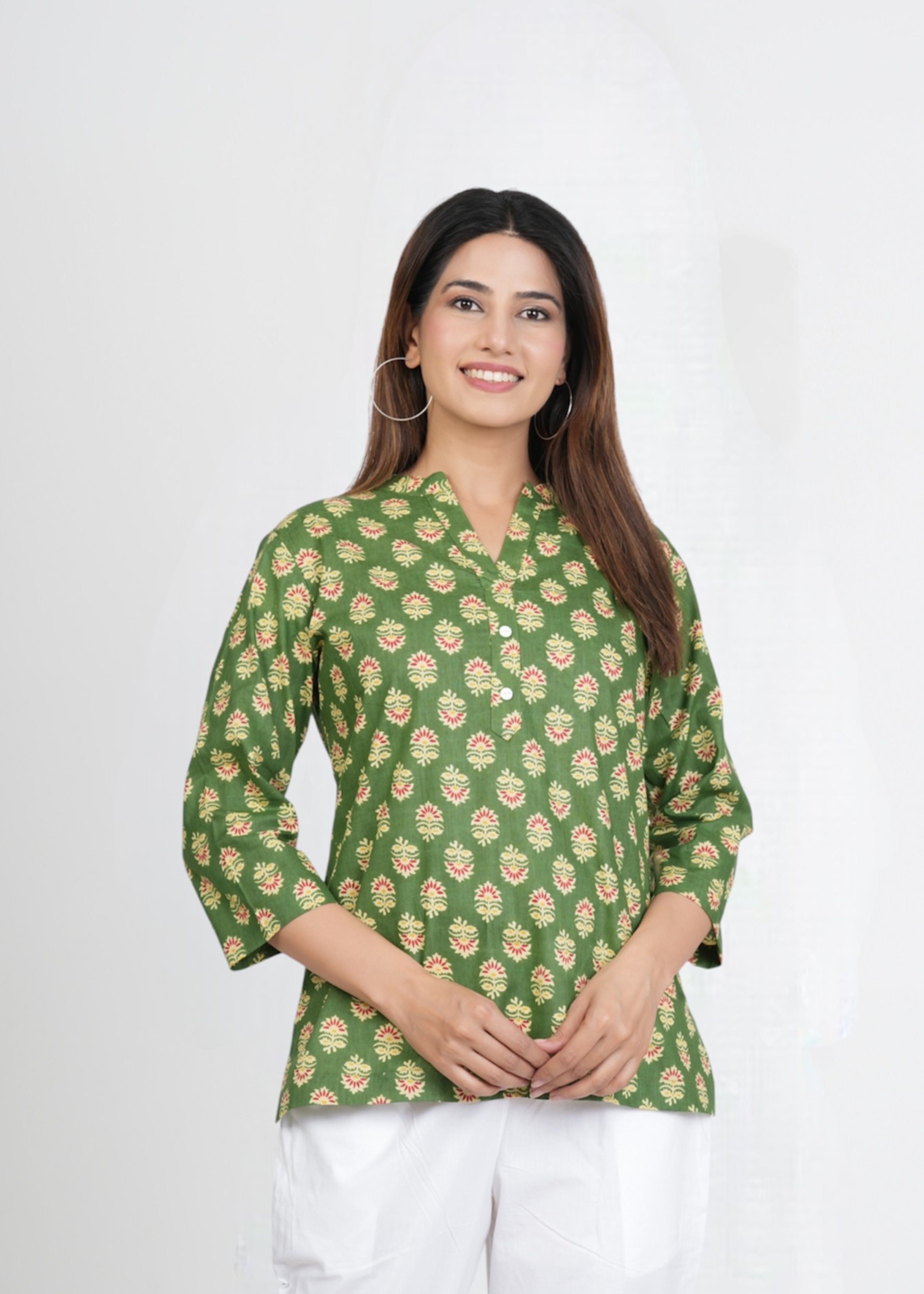 Drab Green Short Straight Cotton Kurta
