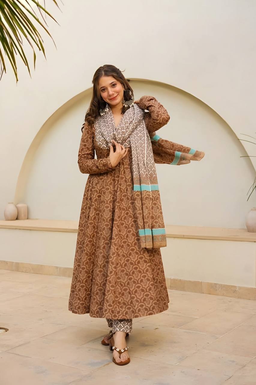 ANJALI  BROWN ANARKALI SUIT SET