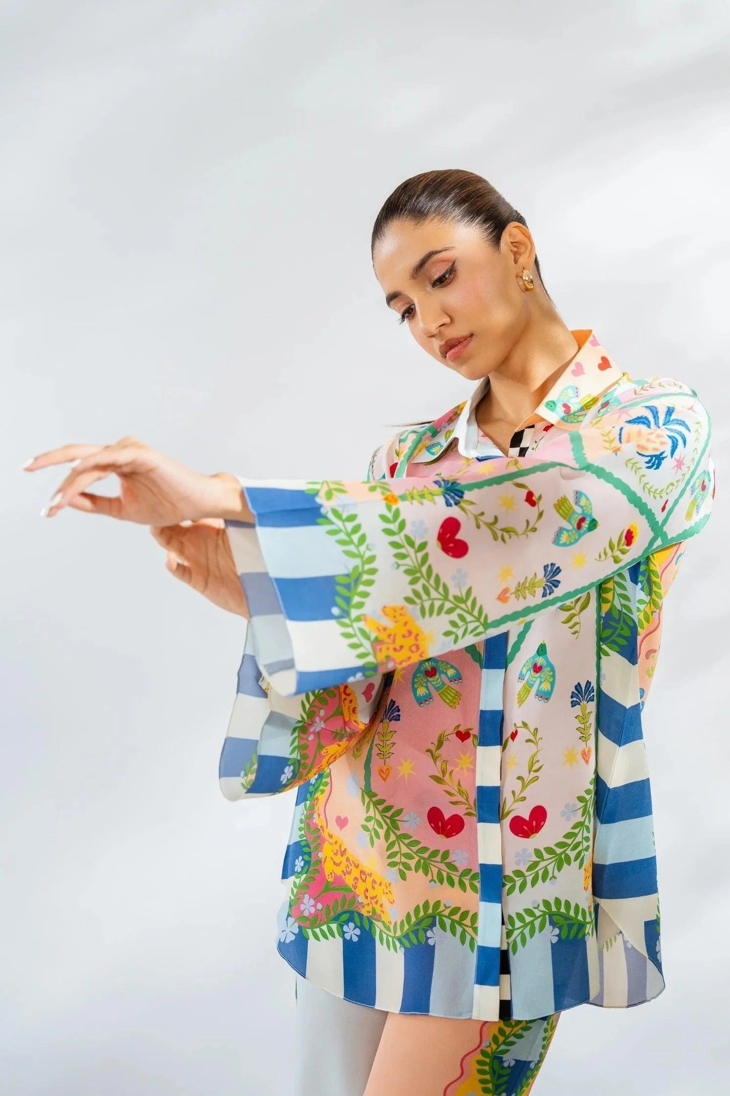Iridescent Co-ord Set – Vibrant Rainbow Abstract Print in Premium Korean BSY