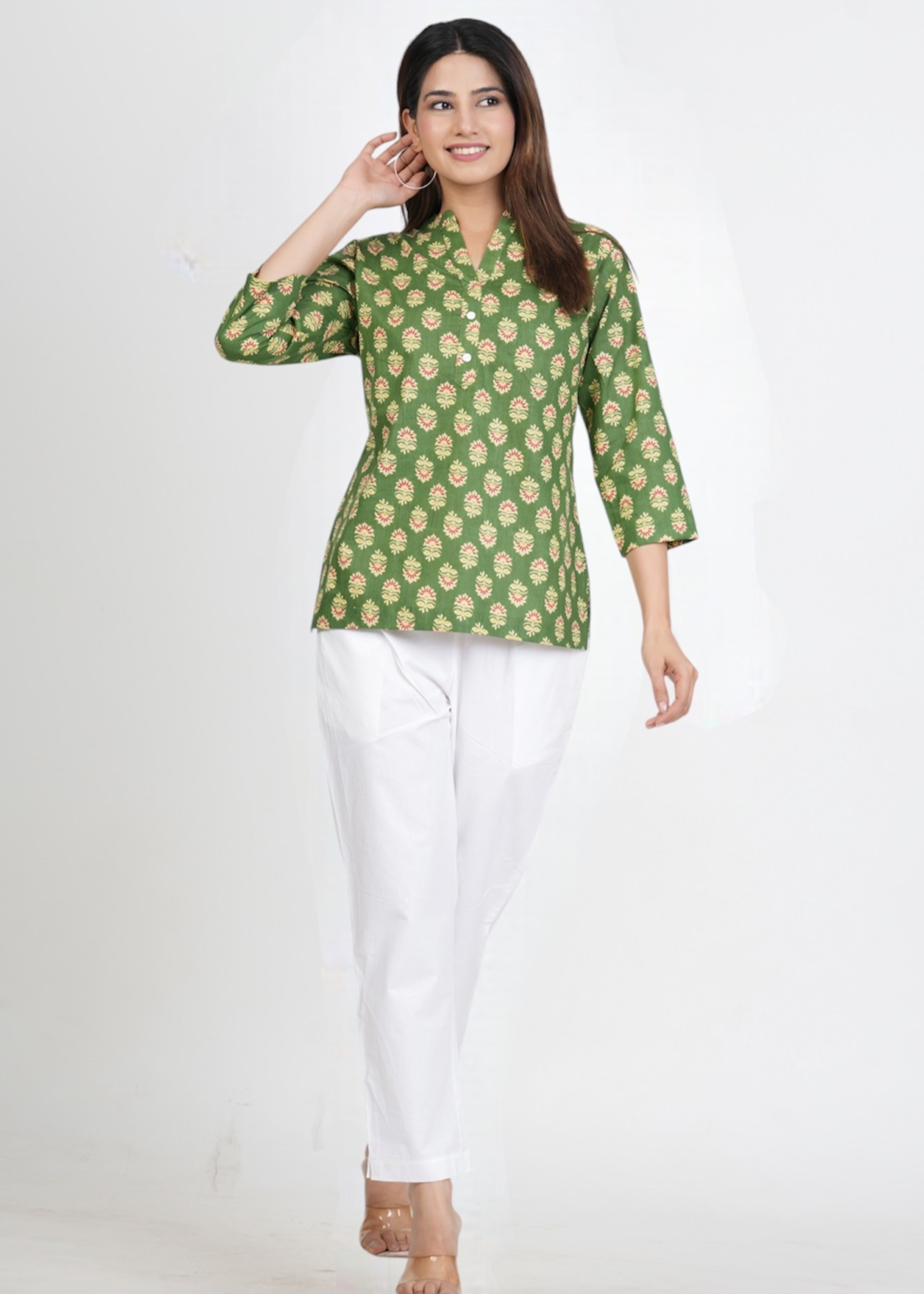 Drab Green Short Straight Cotton Kurta