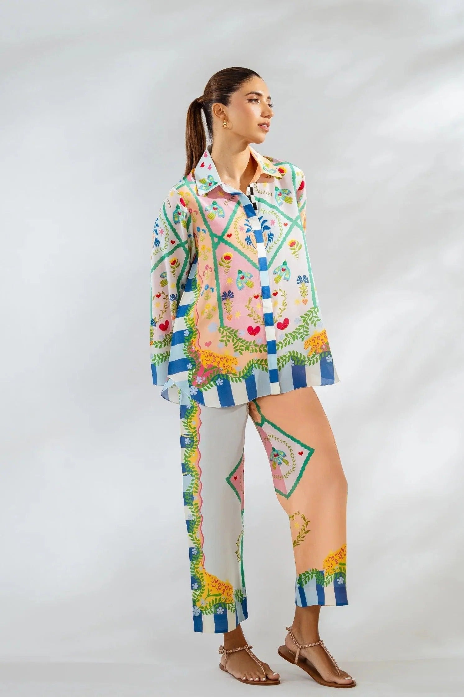 Iridescent Co-ord Set – Vibrant Rainbow Abstract Print in Premium Korean BSY