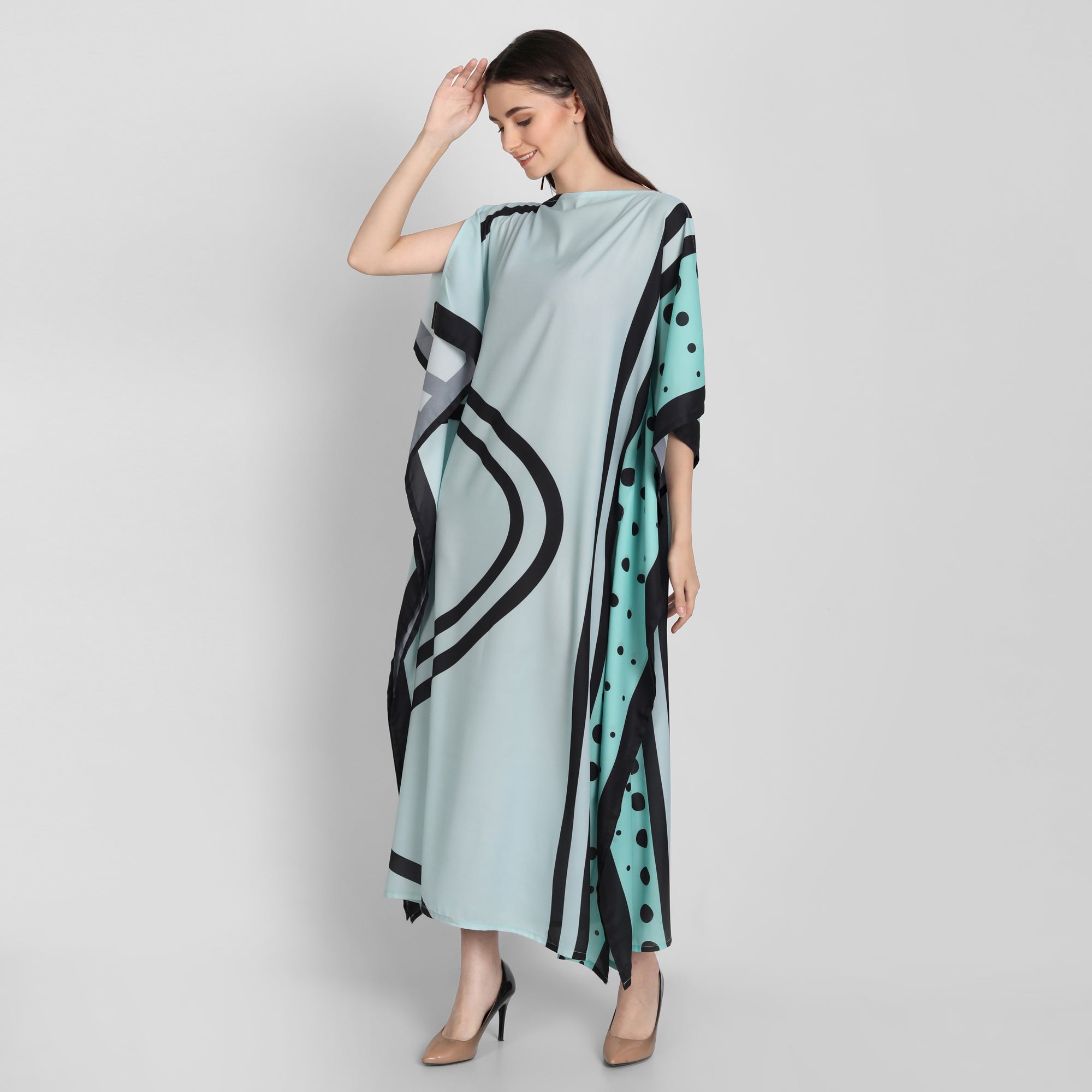 Sea Green French Moss Kaftan Dress for Women – Free Size, Elegant & Comfortable
