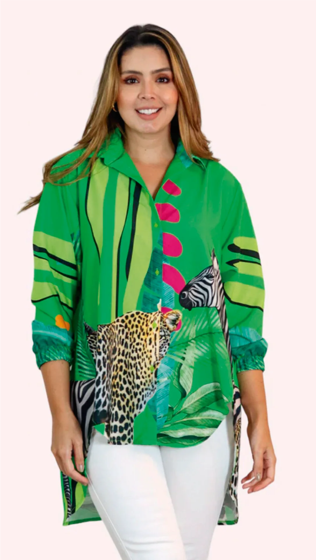 Savanna Printed Silk Satin Shirt for Women – Bold, Tropical & Luxurious