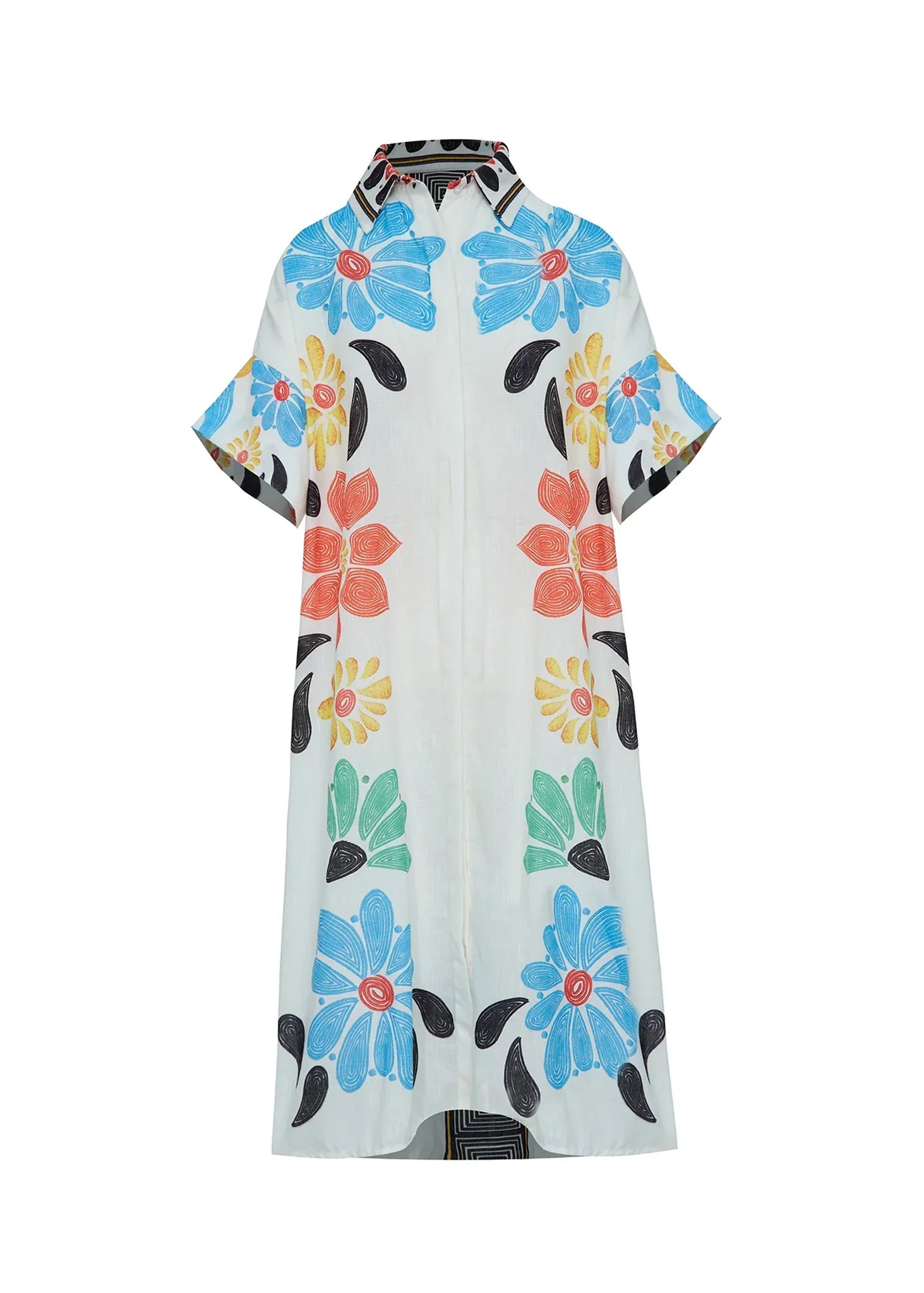 Delicate White Floral Dress – Vibrant Spring Blooms in Soft Korean BSY Fabric
