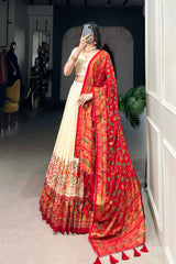 Elegant Tussar Silk Lehenga Set with Foil Print and Gotta Patti Lace Dupatta