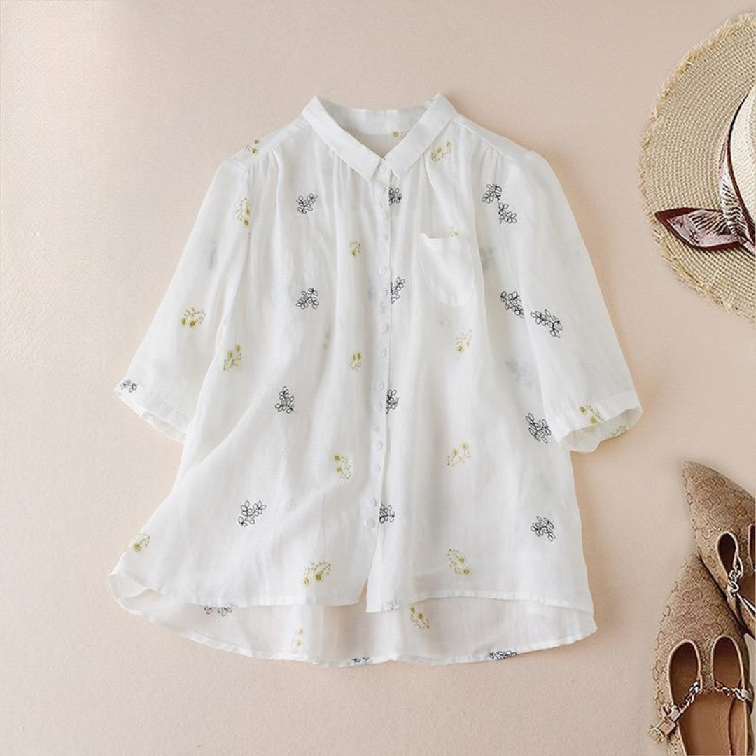 Pure Cotton Floral Embroidered Women's Shirt