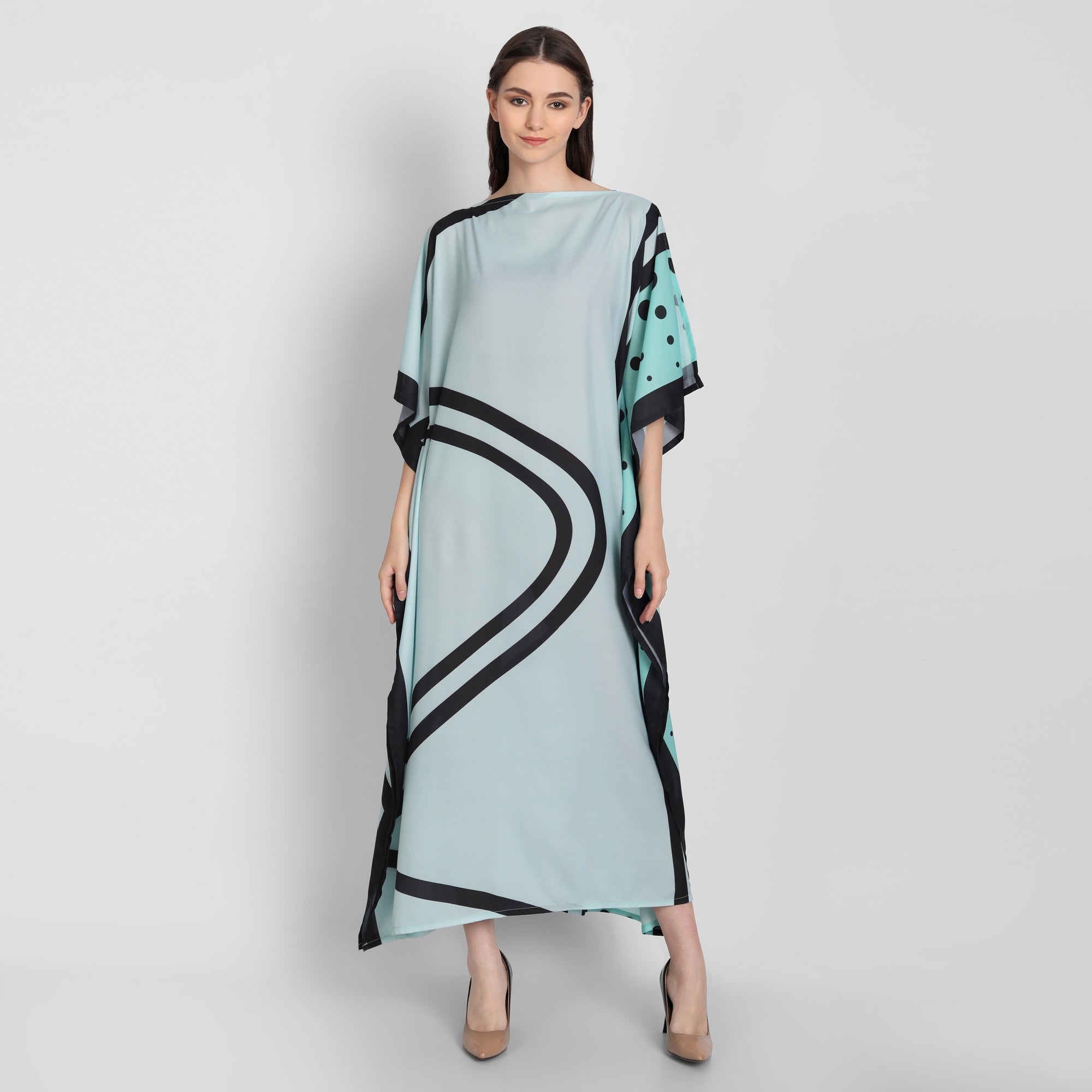Sea Green French Moss Kaftan Dress for Women – Free Size, Elegant & Comfortable