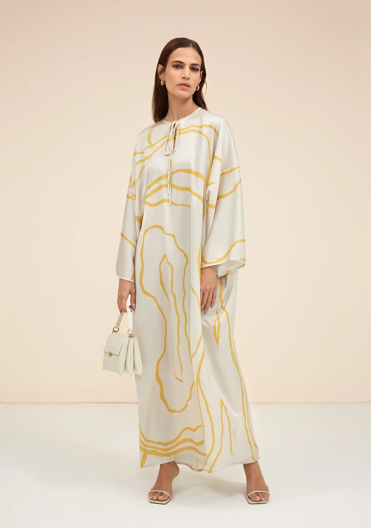 Abstract Printed Organza Silk Kaftan for Women – Lightweight, Vibrant & Stylish