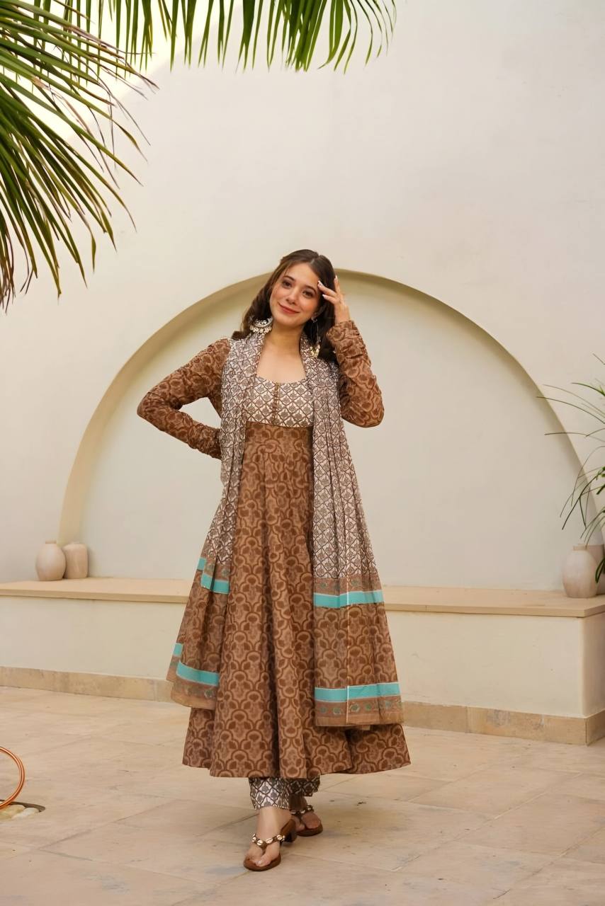 ANJALI  BROWN ANARKALI SUIT SET