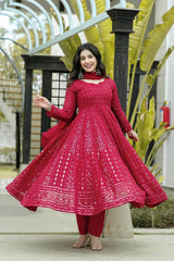 Rust-Orange Georgette Embroidered Sharara Set with Teal Blue Ruffle Dupatta