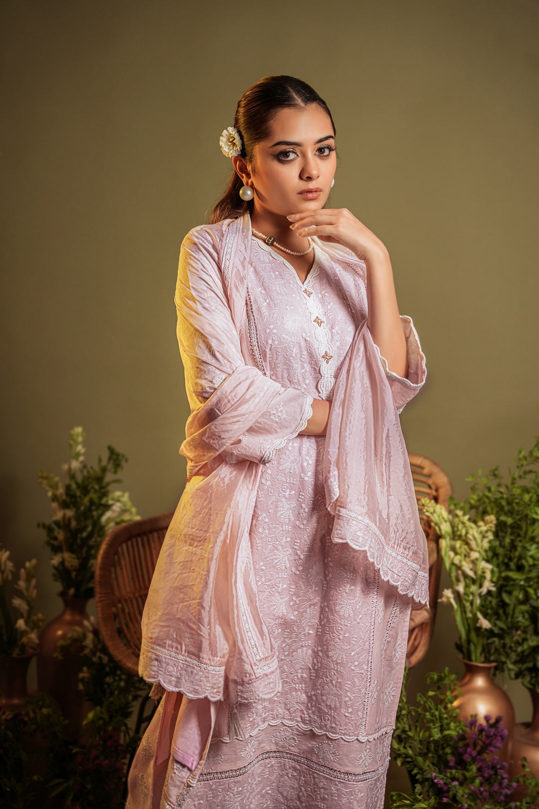 Pink Embroidered Kurta Set with Dupatta