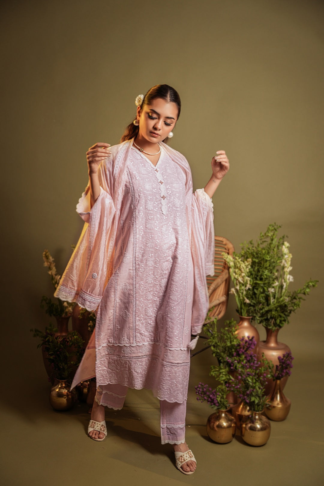 Pink Embroidered Kurta Set with Dupatta