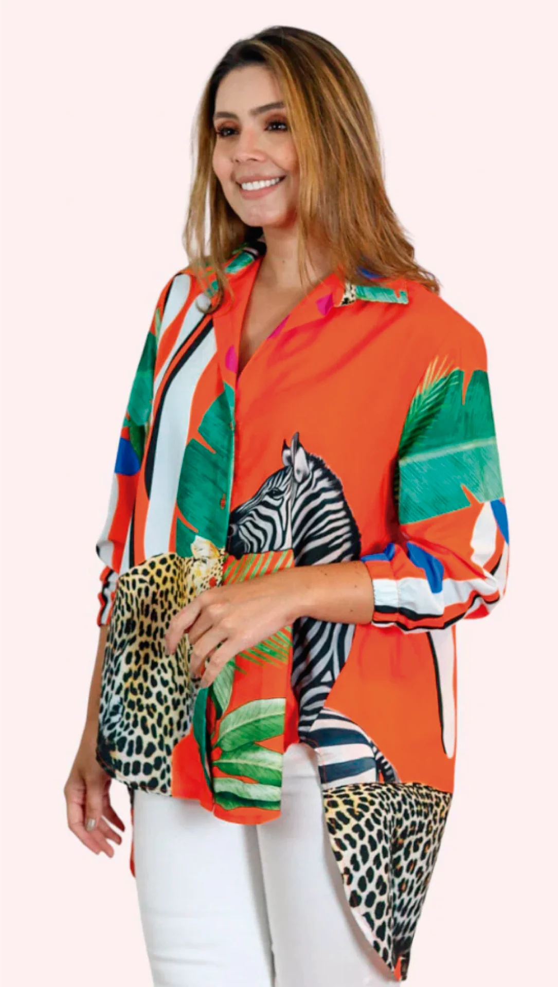 Savanna Printed Silk Satin Shirt for Women – Bold, Tropical & Luxurious