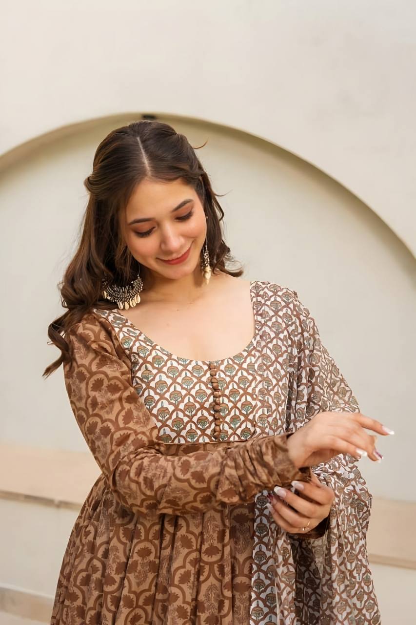 ANJALI  BROWN ANARKALI SUIT SET