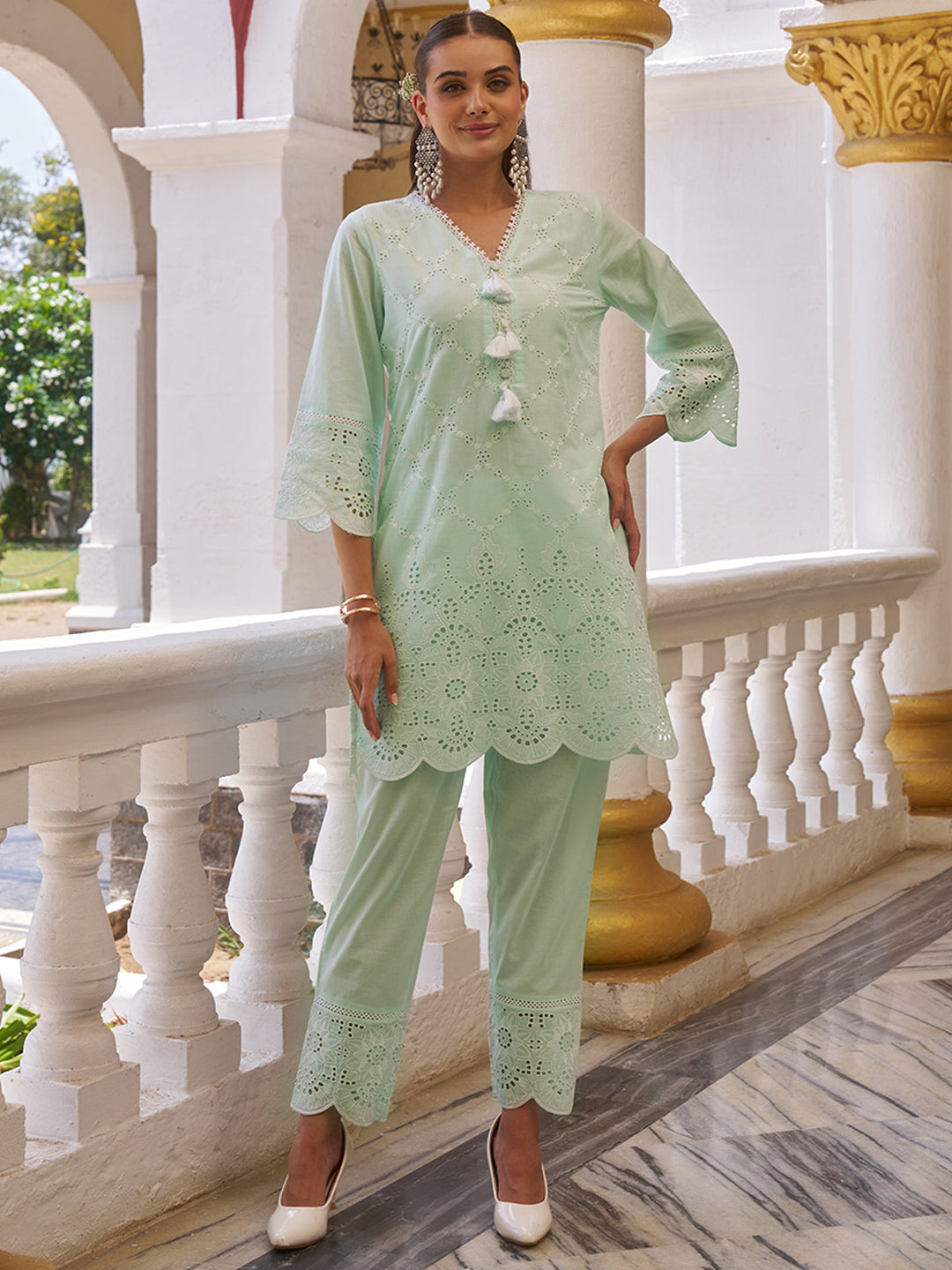 Mint Pastel Cotton Schiffli Co-ord Set